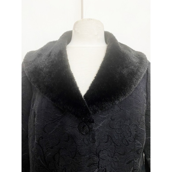 RUBY RD. Retro style faux fur collar textured fabric 3 button blazer jacket 16 - Picture 2 of 9